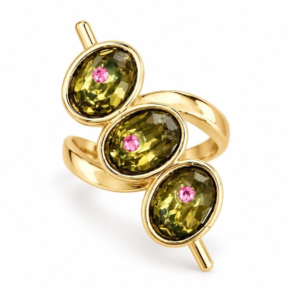 Gold Tone Three Cocktail Olives Martini Statement Ring